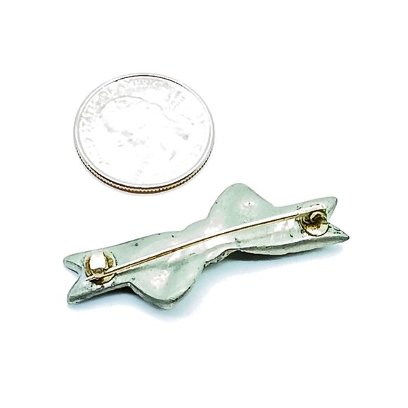 Vintage Sterling Silver Bow Brooch with Marcasite Sparkle and C Clasp - Picture 3 of 3